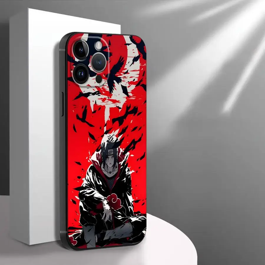 Sleek Black Soft Phone Cover with Cool Uchiha Itachi Design