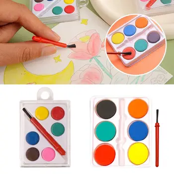 Alta qualità con pennello Set di colori ad acquerello 6 colori Pigmento per acquerello solido Set di pigmenti per pittura lavabile per bambini