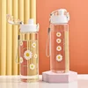 600ml Daisy Flower Plastic Water Bottle Sports Transparent Water Bottle Portable Gym Travel Clear Leakproof Drinking Bottle 4