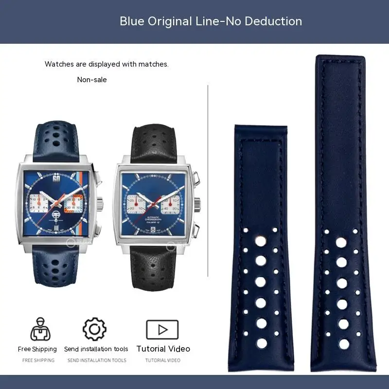 Men's Soft Genuine Cowhide Leather Watchband with Folding Buckle - 22mm, Compatible with Tag Heuer Monaco Series