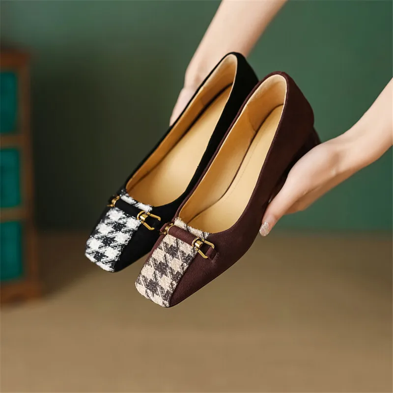 

Лоферы женские из овечьей замши, квадратный носок, французская ретро Обувь, весна-лето 2023