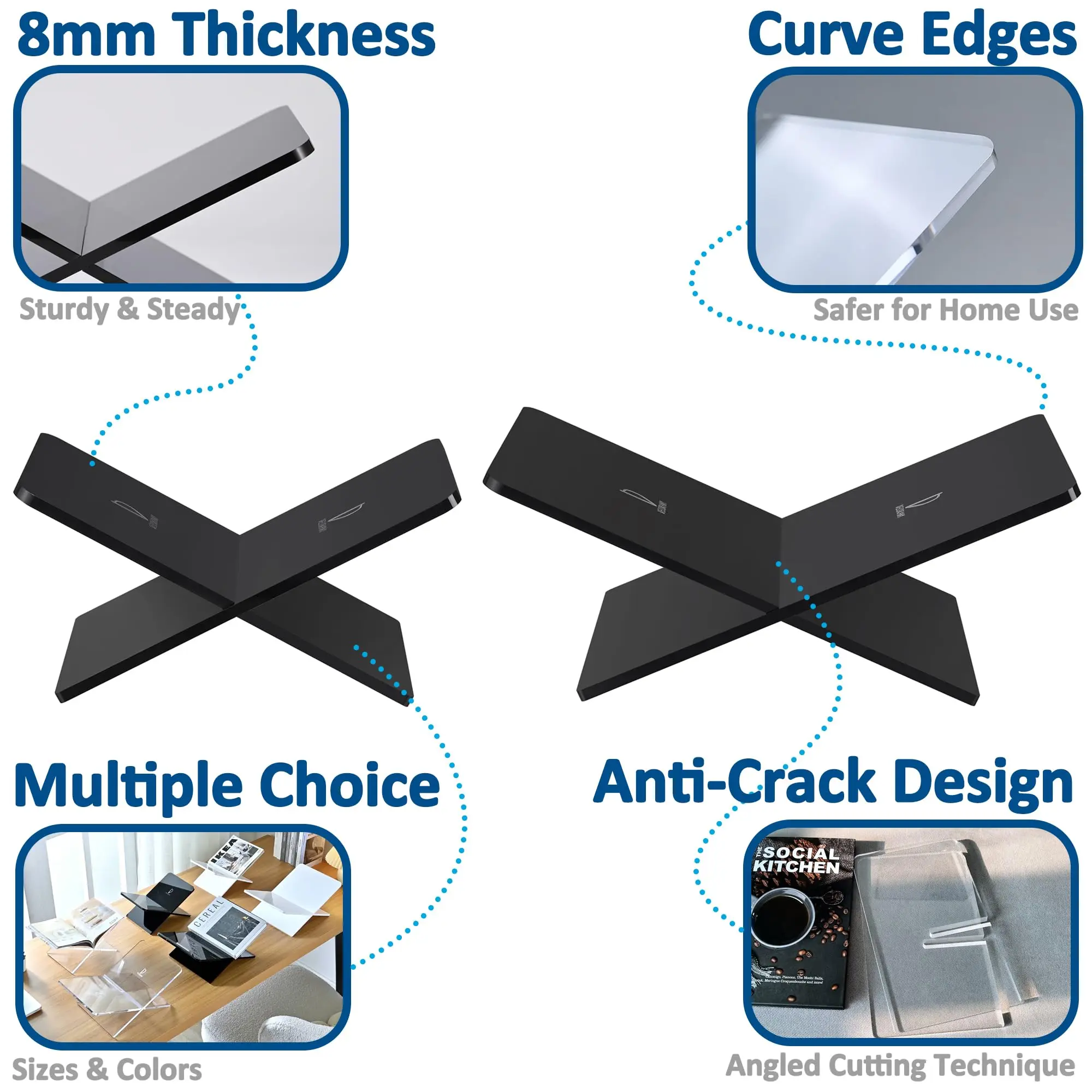 Large Acrylic Open Book Display Stand for Cookbooks, Art Books, Bibles, and Guest Books - Coffee Table Reading Accessory