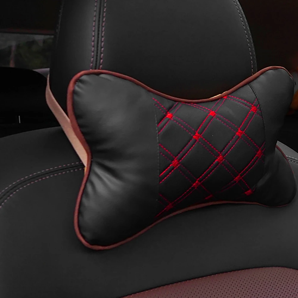 PU Leather Car Pillows Headrest Neck Cushion Support One Pair Seat  Accessories