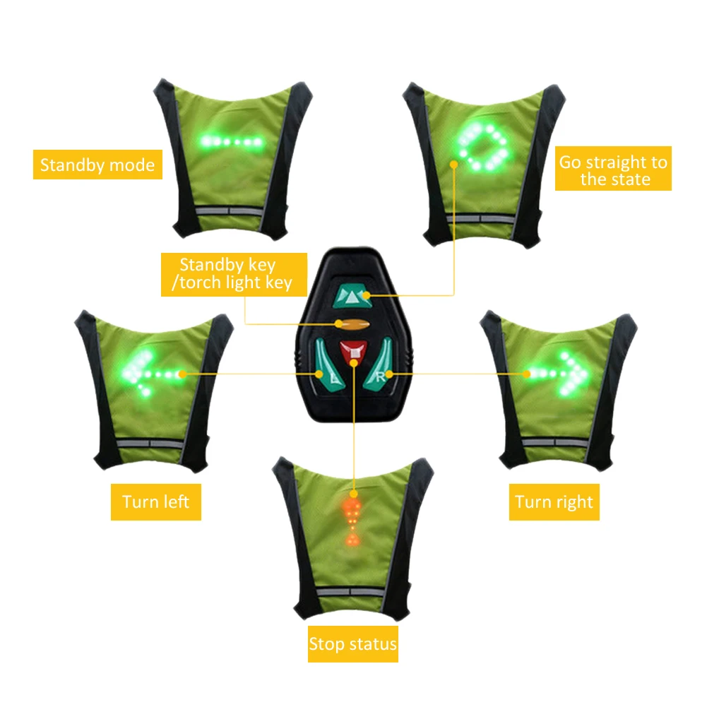 LED Wireless cycling vest men 20L MTB Bike Bag Safety LED Turn Signal Light Vest Bicycle Reflective Warning Vests Remote Control cycling vest reflective safety vest safety vest
