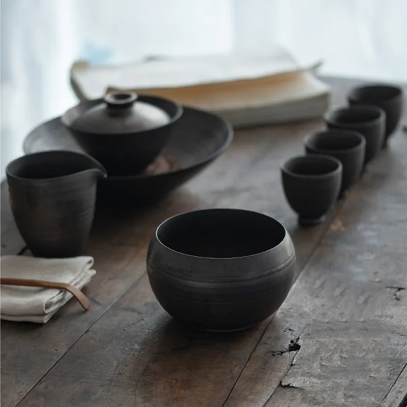 Vintage Coarse Pottery Water Tea Washing Japanese Ceramic Water Bowl Tea Residue Tank Teaware Cleaning Container Tea Wash Bowl