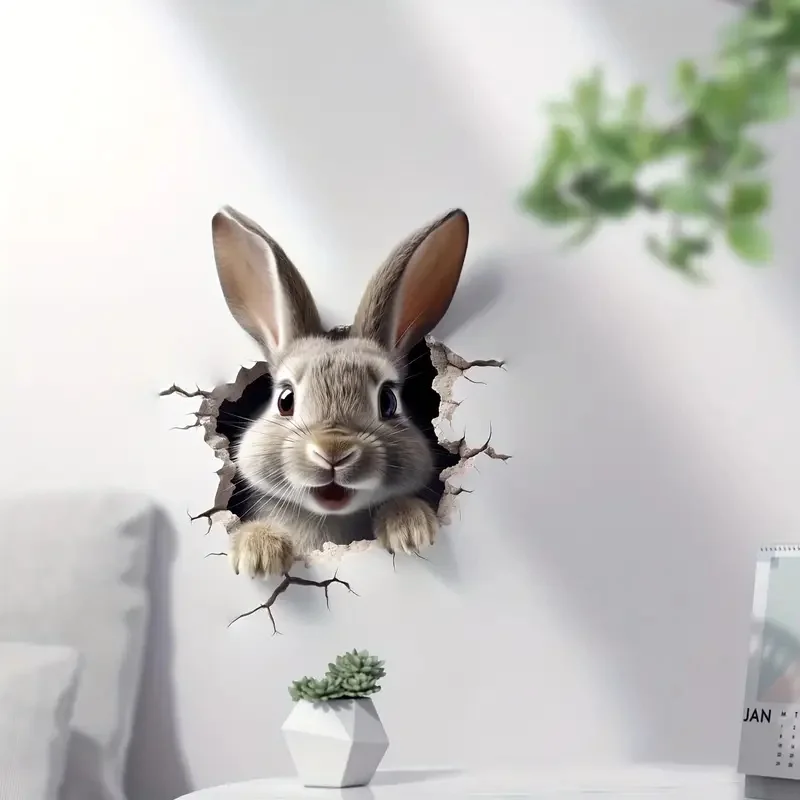 Cartoon 3D Three-Dimensional Cute Rabbit Wall Stickers PVC Self-adhesive Decal For School Classroom Bedroom Living Room