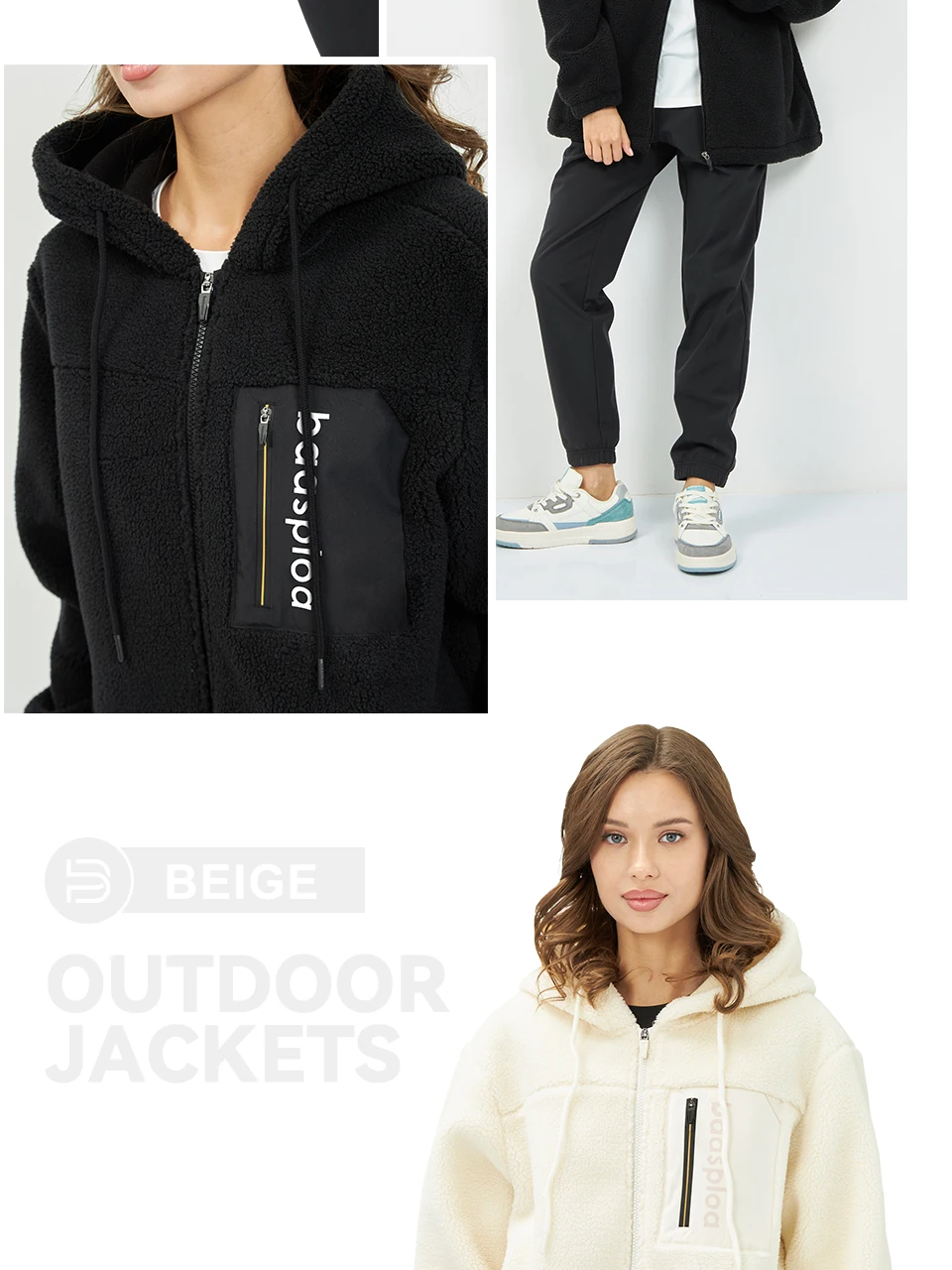 Baasploa Fleecejacken für Damen, Winter, warm, lässig, mit Reißverschluss, Kapuzenpullover, weiblich, modisch, einfarbig, langärmelig, Kapuzenpullover – Detail 10