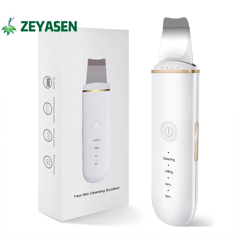 Zeyasen Ultrasonic Skin Scrubber Vibration Face Spatula Blackhead Remover Shovel Clean Cavitation Peeling Facial Lift Skin Care silicone facial 3 in1 cleansing brush electric face clean device facial massager skin cleaner sonic vibration deep pore cleaning