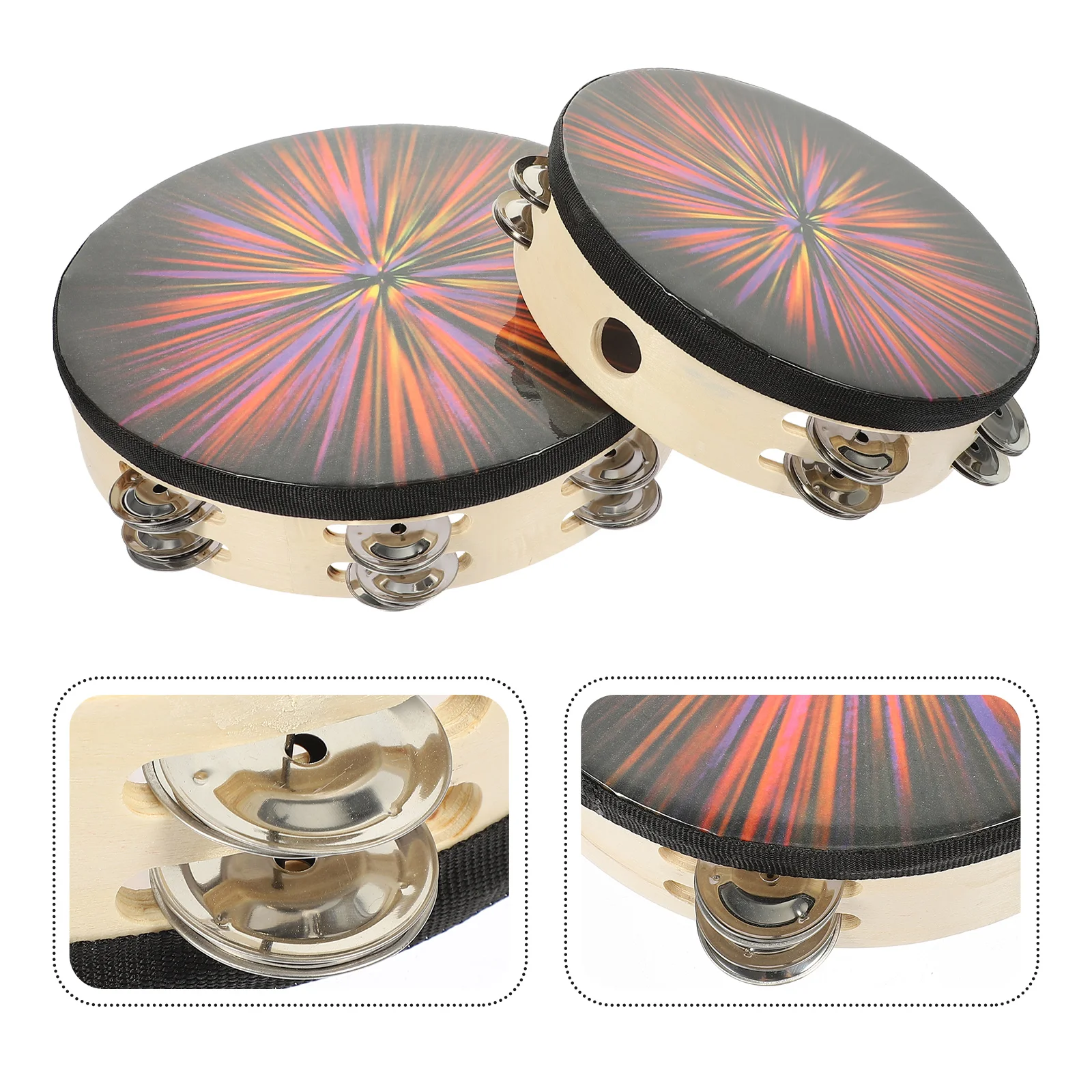 2 Pcs Bright Colorful Drum Durable Wooden Tambourine Kids Percussion Hand Instrument Toys Stage Musical Instruments