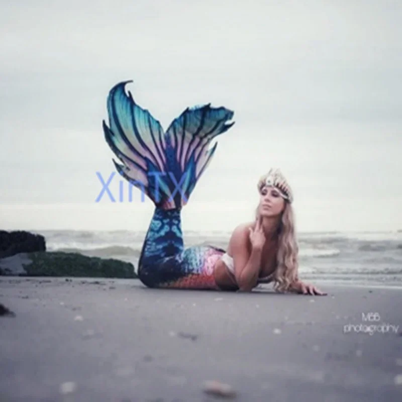 

Adults HD Printing Big Black Pearl Mermaid Tail Skin Swimming Dress For Cosplay Photo Shooting Beauty Women Tail Can Add Monofin