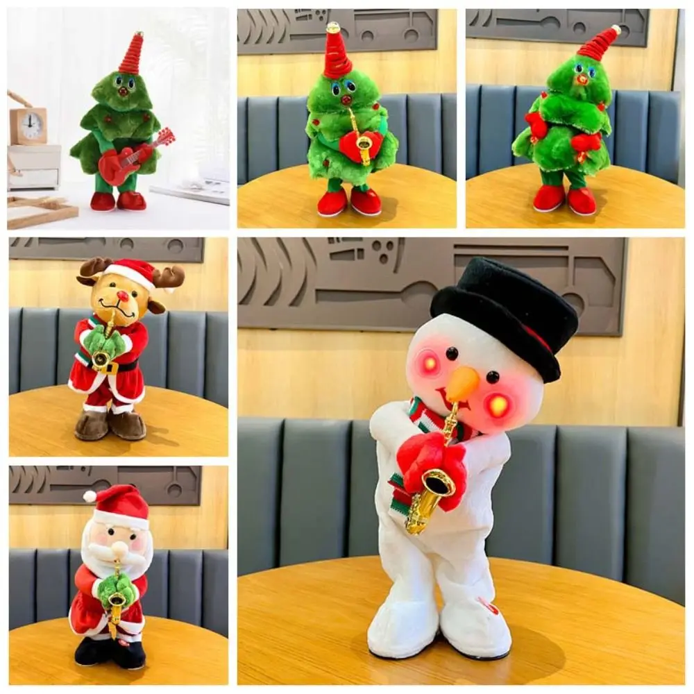 Santa Claus Christmas Plush Toy Snowman Elk Funny Electric Plush Doll 35cm Blowing Saxophone Dancing Singing Stuffed Toys