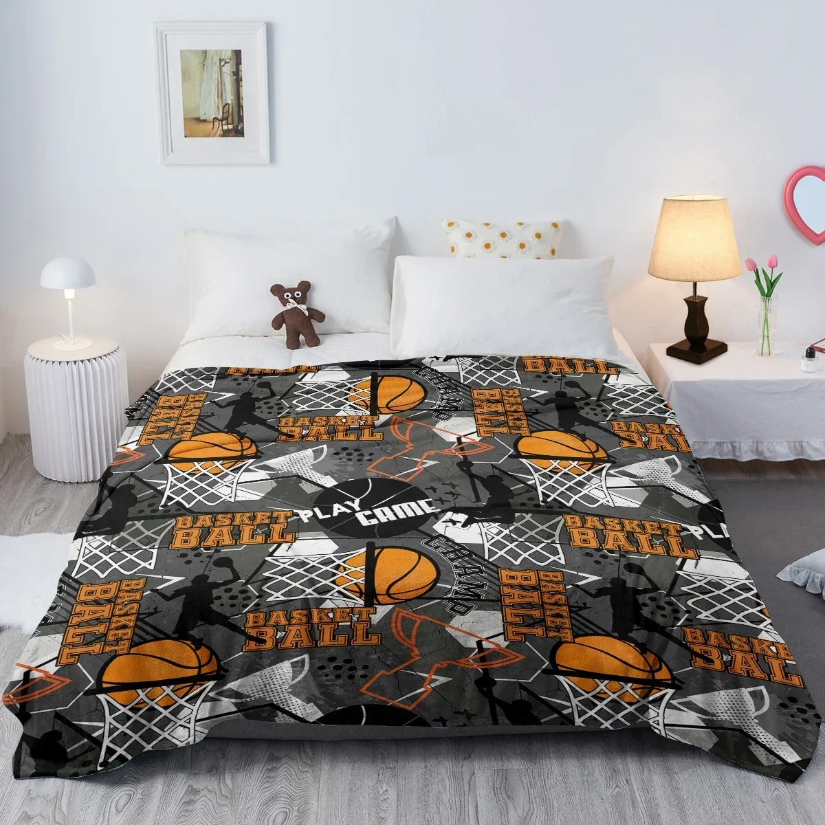 Sports Blanket Printed with basketballs and trophies Warm Cozy Soft Throw Blanket for All Season for Couch Sofa Bed 3