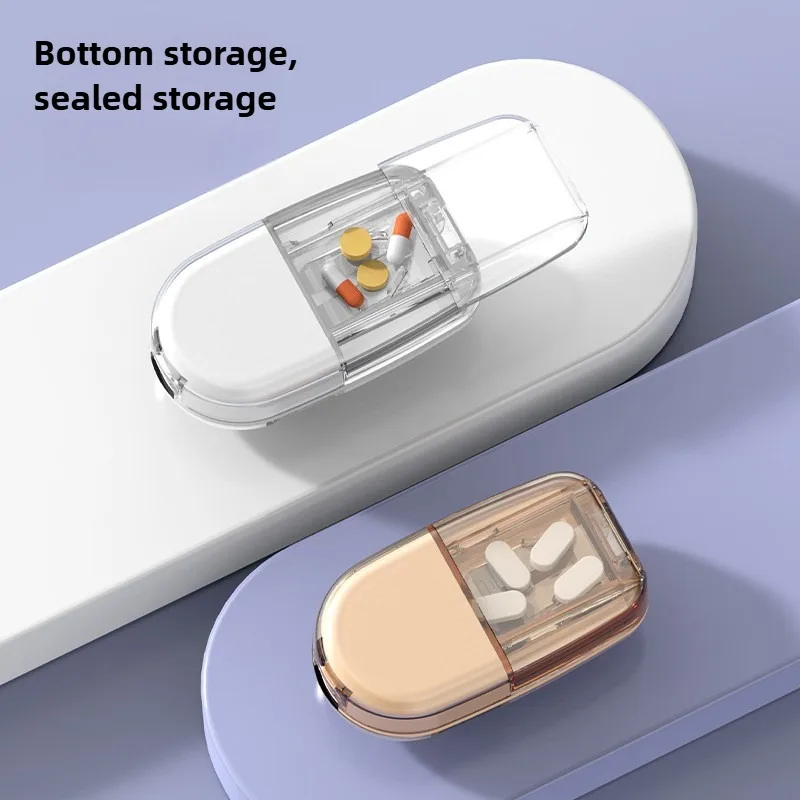 Portable 2 in 1 Pill Cutter and Storage Box Medicine Divider for Half Quarter Tablet Cutting Pill Organization