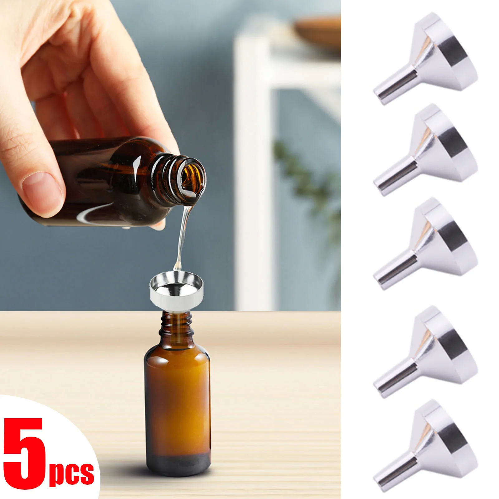 5PCS Mini Kitchen Oil Liquid Funnel Metal Funnel with Detachable Filter Wide Mouth Funnel for Canning Kitchen Supplies