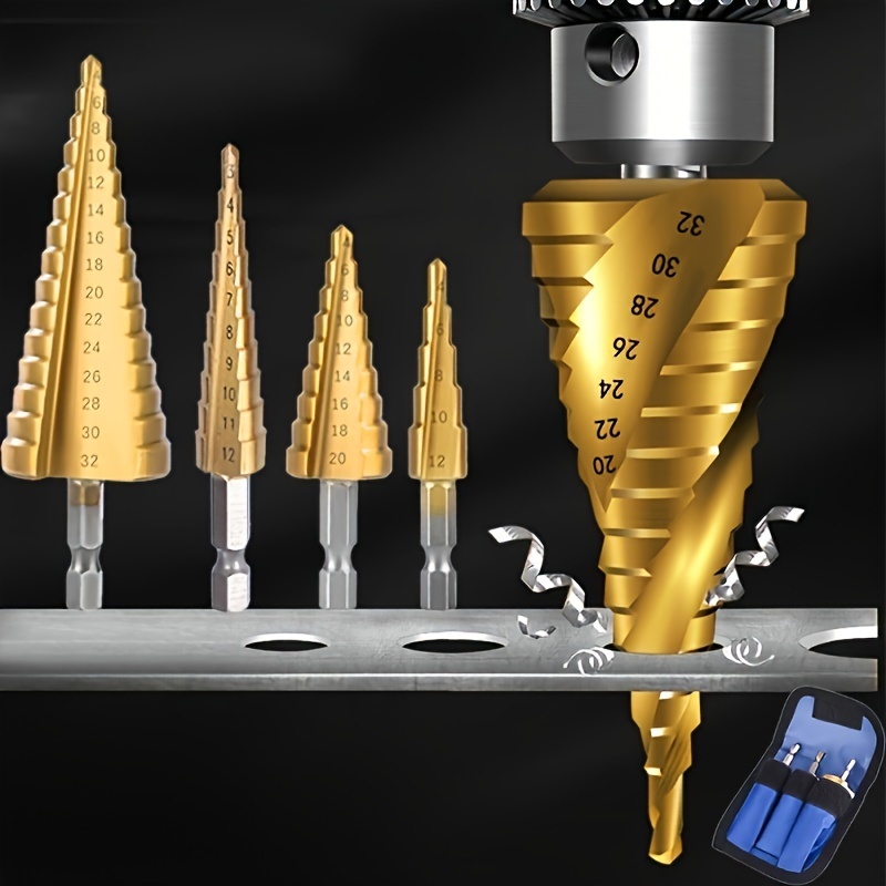 3Pcs/Set Multi-Size Step Drill Bits Titanium-Coated High-Speed Steel Precision Drilling in Wood And Metal Home DIY Professional
