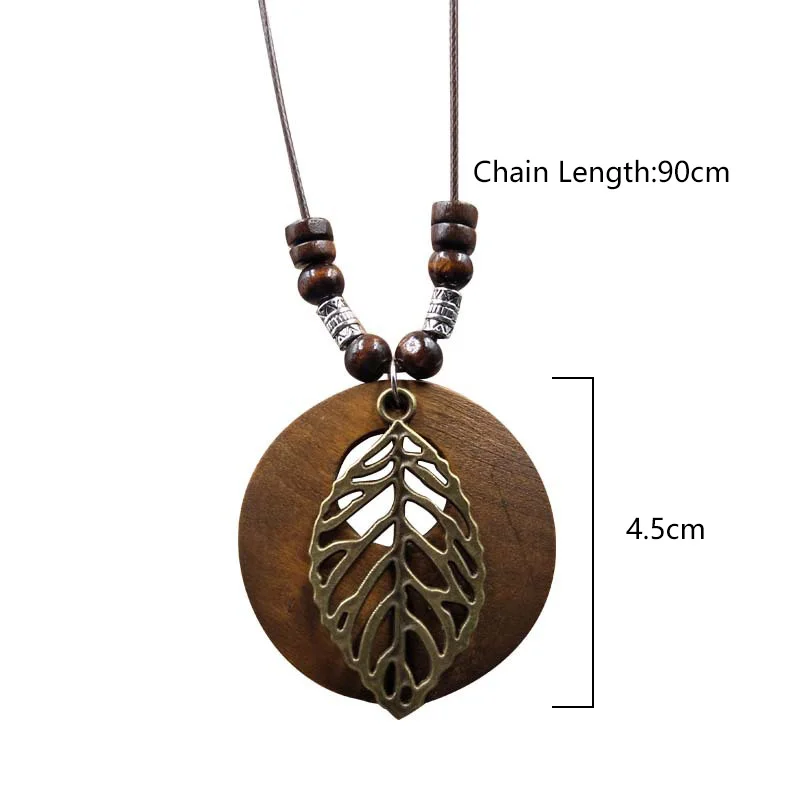 Lunga Collana Etnica In Legno Con Ciondolo Gufo Per Donna Boho Maglione Catena