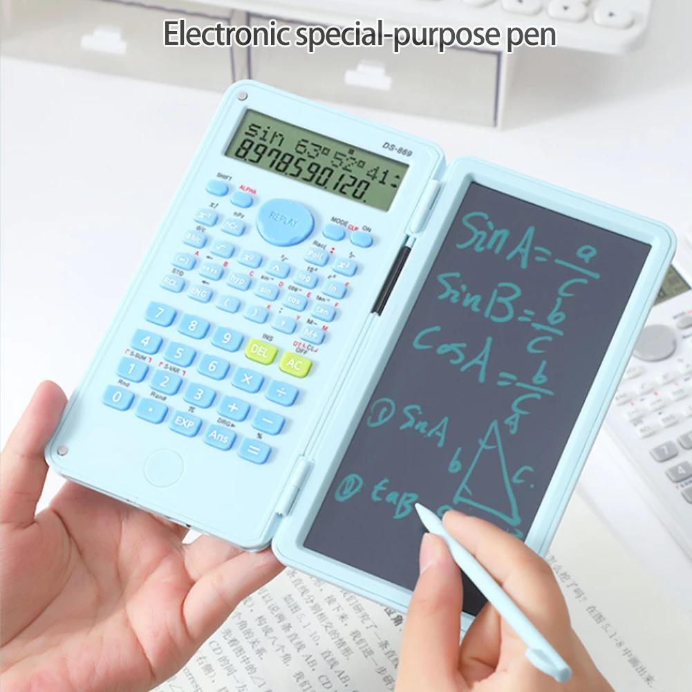 2 IN 1 과학 계산기(LCD 메모장 포함) 12자리 수학 계산기 접이식 필기 보드 학교 사무용품