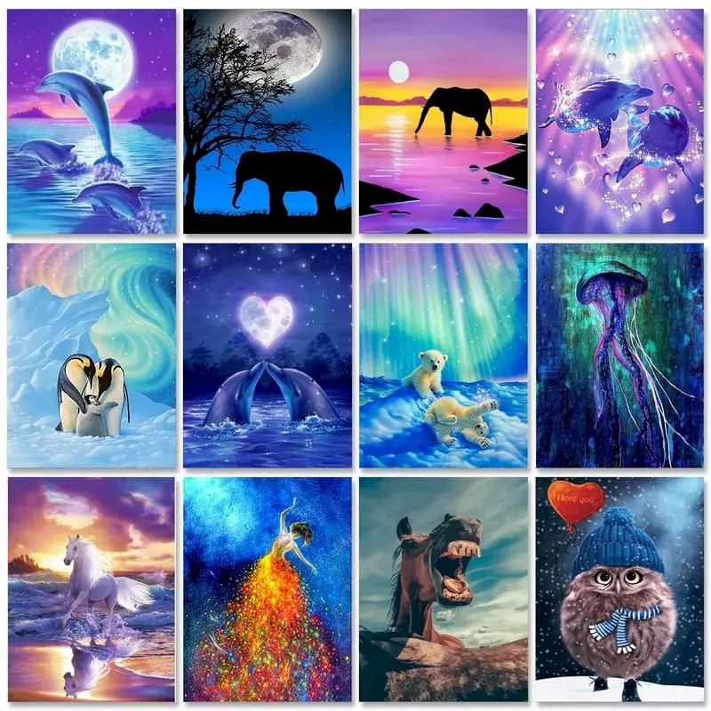 GATYZTORY Diy Frame Painting By Numbers Animals Handpainted Diy Gift Picture Drawing Home Wall Decor Canvas Oil Paint By Numbers