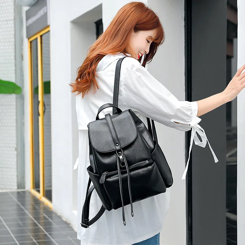 Casual Genuine Leather Women's Backpack Anti-Theft Travel Bag Fashion Cowhide Feminina School Bag