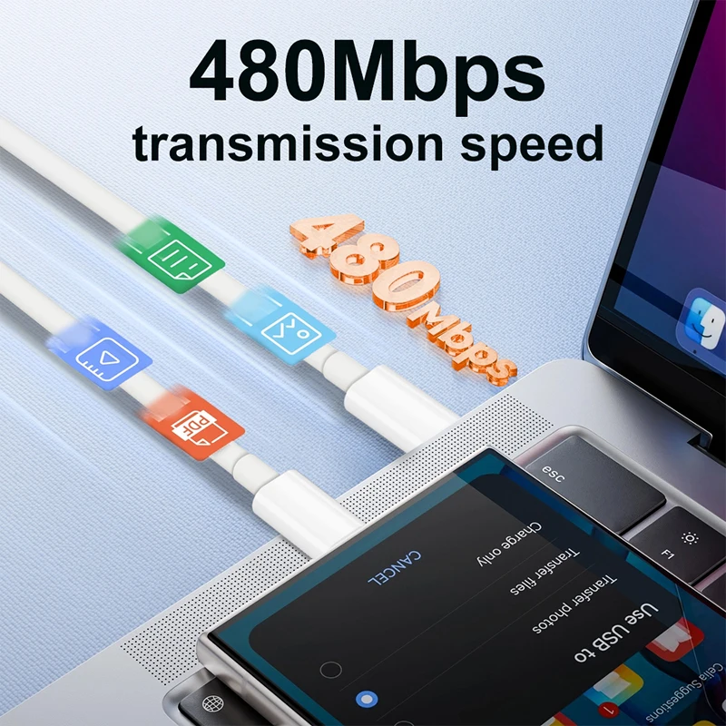 High-Speed 100W USB Type C to Type C Fast Charging Cable - White