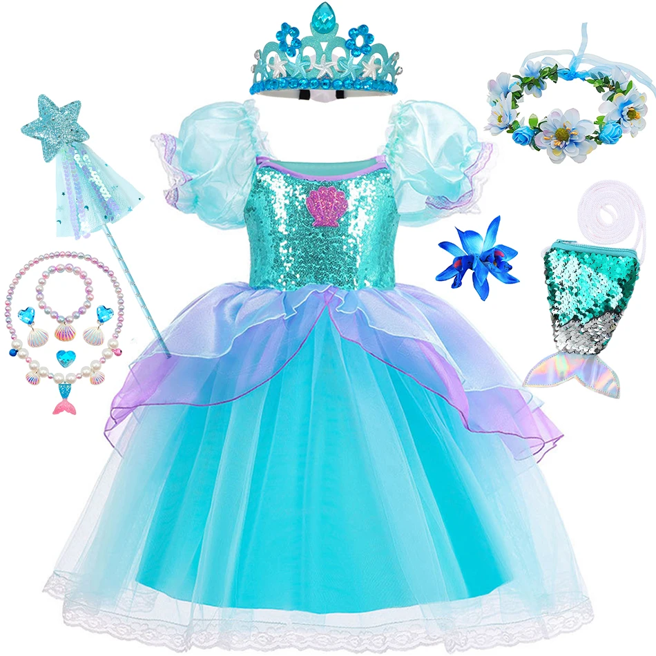 Costume Da Sirena Principessa Per Bambina - Vestito Ariel Con Accessori, Per Halloween E Feste - Foto 11