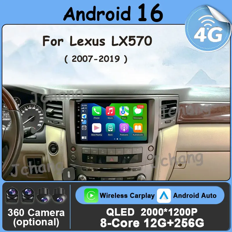 Pantalla Dividida de 10 Pulgadas para Lexus LX570 2007-2019, Android 16, DSP, Carplay Inalámbrico, WIFI, 4G, Unidad Principal para Auto, Navegación GPS, BT 1