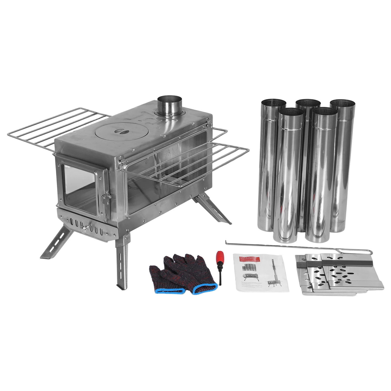 Large Tent Stove with Chimney Pipe Portable Wood Burning Stove Rust Proof Outdoor Heating Stove for Travel Picnic