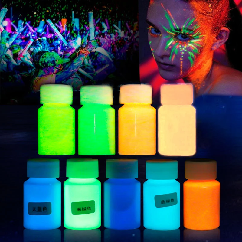 15/25g Luminous Fluorescent Pigment Neon Phosphor Glitter Bright Paint Diy Wall Party Decor Liquid Water Paint For Nail Art Glow