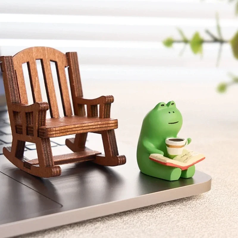 1set Frog Rocker Chair Cute Japanese Healing Small Decoration Office Desktop Decoration Car Center Control Decoration 2