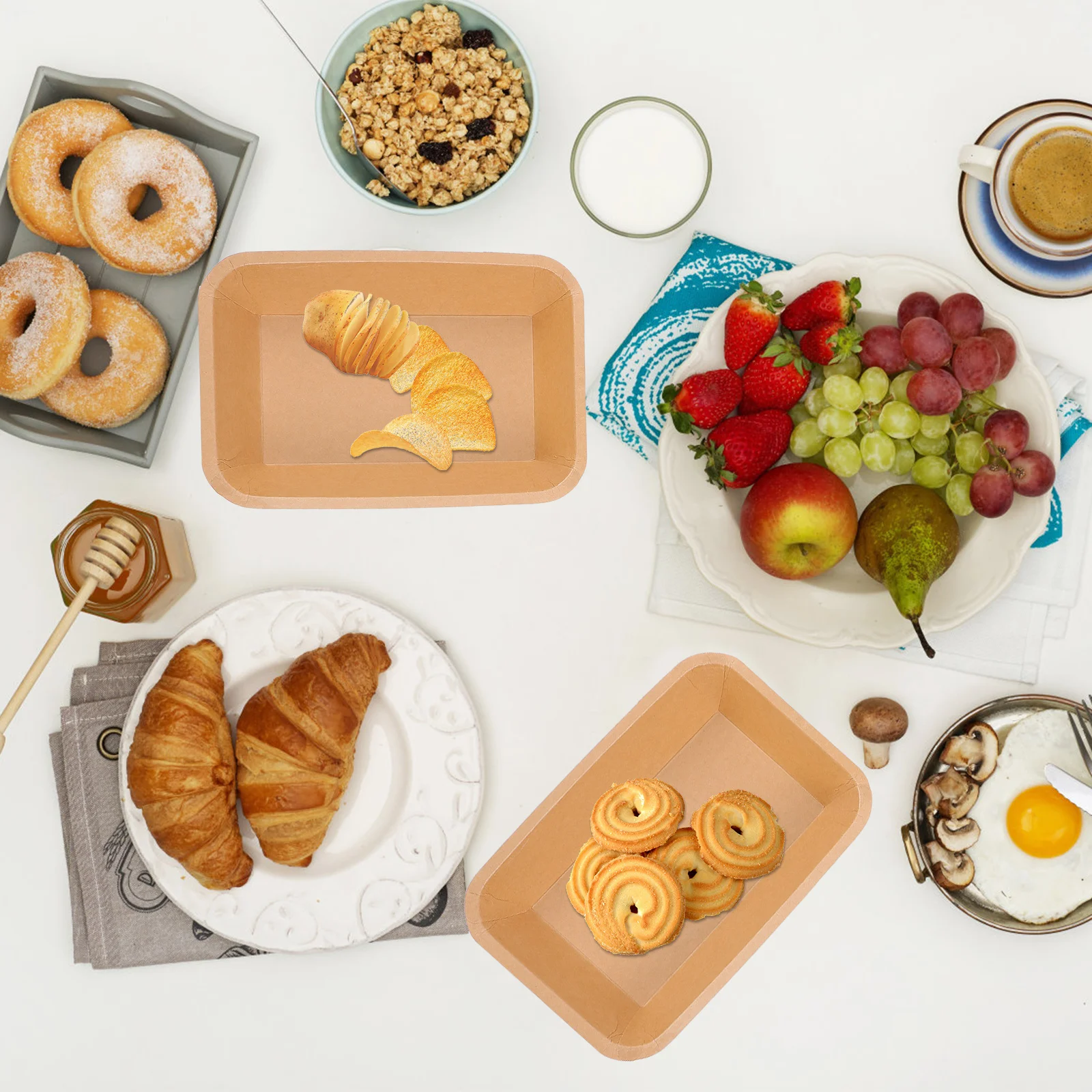 25 Pcs Pack Kraft Paper Plates Food-grade Material Packing Cases Snack Multiple Use for Fried