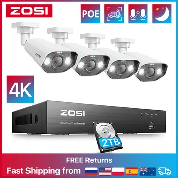 ZOSI 8MP CCTV System 8CH H.265+ 4K Ultra HD PoE NVR Kit Spotlight Siren Outdoor Video Surveillance IP Security Camera Set 1