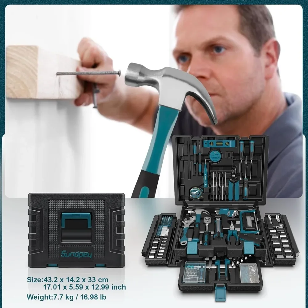 379-PCs Home Tool Kit - Protable Complete Household and Auto Repair Tool Set - Hand General Basic Tool Box Storage Case 3