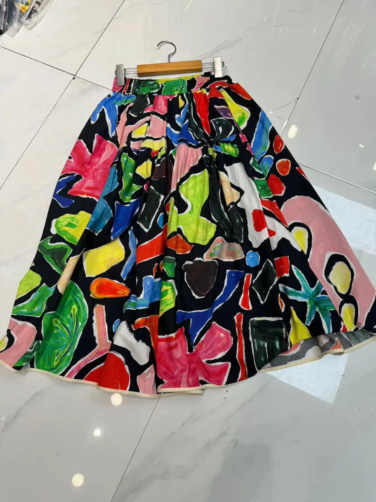 

Женская плиссированная юбка средней длины, модная цветная юбка из хлопкового поплина с эластичным поясом и принтом, 2024