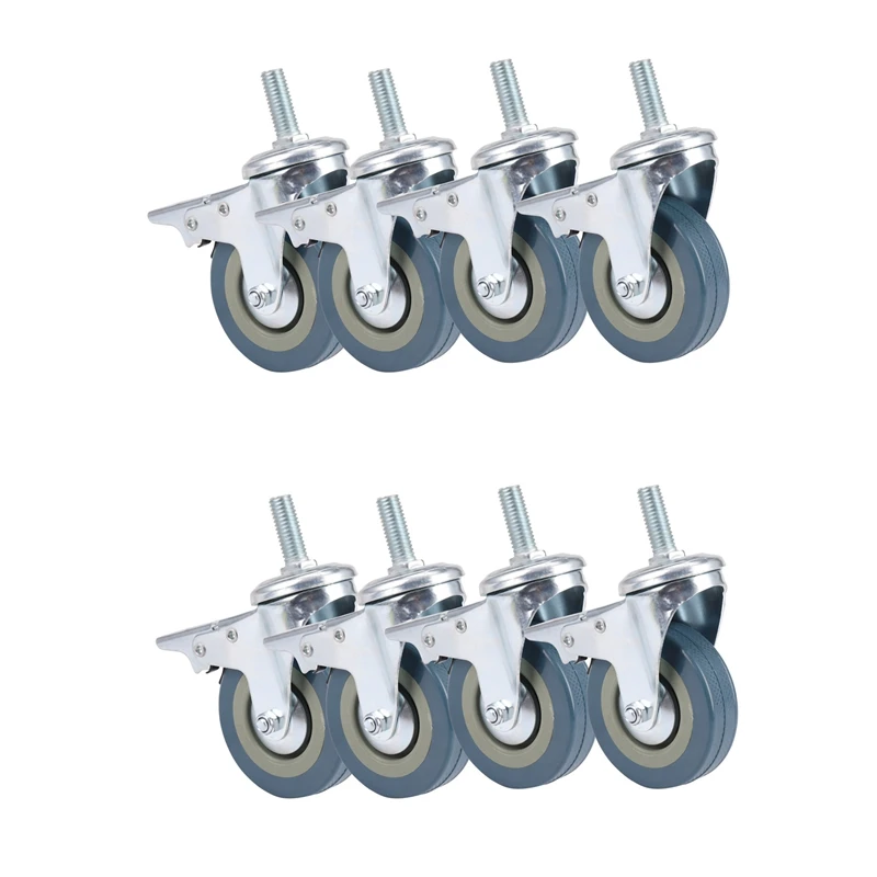 

Heavy Duty 75Mm Swivel Castor With Brake Trolley Casters Wheels For Furniture, Set Of 8