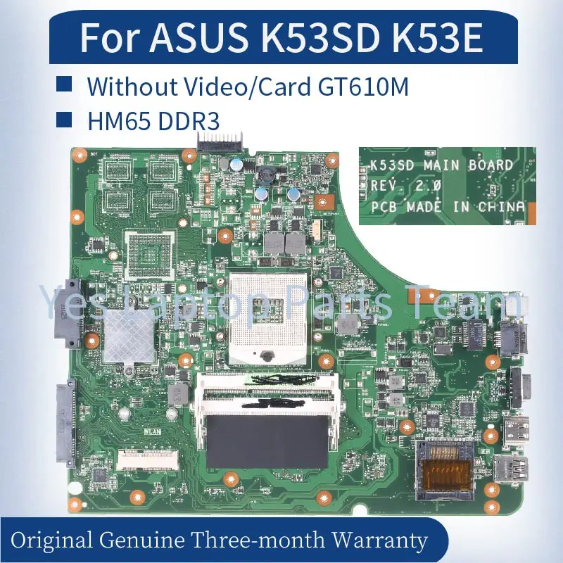 Testado Laptop Motherboard para Asus 60-n3cmb1300 Mainboard para K53sd K53e K53 A53e A53s X53s X53e P53 sem Cpu Hm65 Ddr3