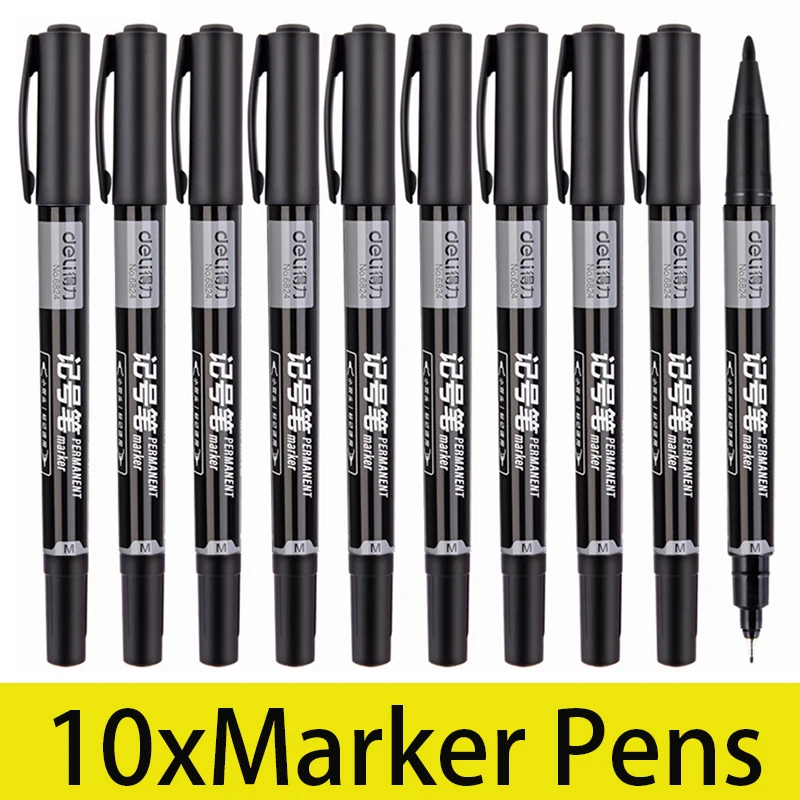 

10Pcs Waterproof Permanent dual Tip 0.5/1.2 mm Nib Black Blue Red Art Marker Pens Student School Office Stationery