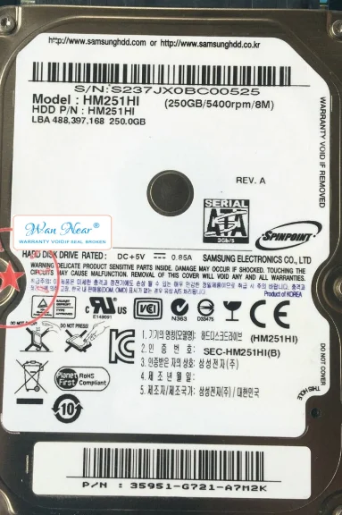 

Для 250GB HM250HI 5400rpm SATA 2,5 "внутренний