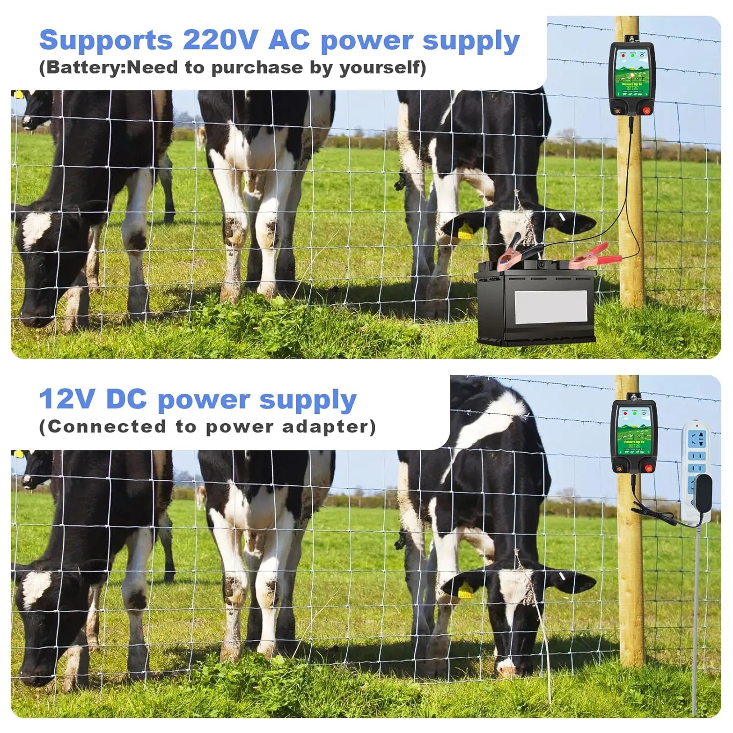 Voltage Display Electric Fence Energizer 10KM LCD High-decibel Alarm Livestock High Voltage Pulse Controller Waterproof