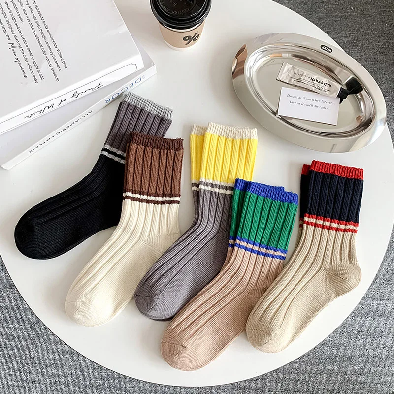 

Комбинированные женские носки, женские носки в студенческом стиле, повседневные Простые Модные теплые удобные хлопковые осенне-зимние чулки