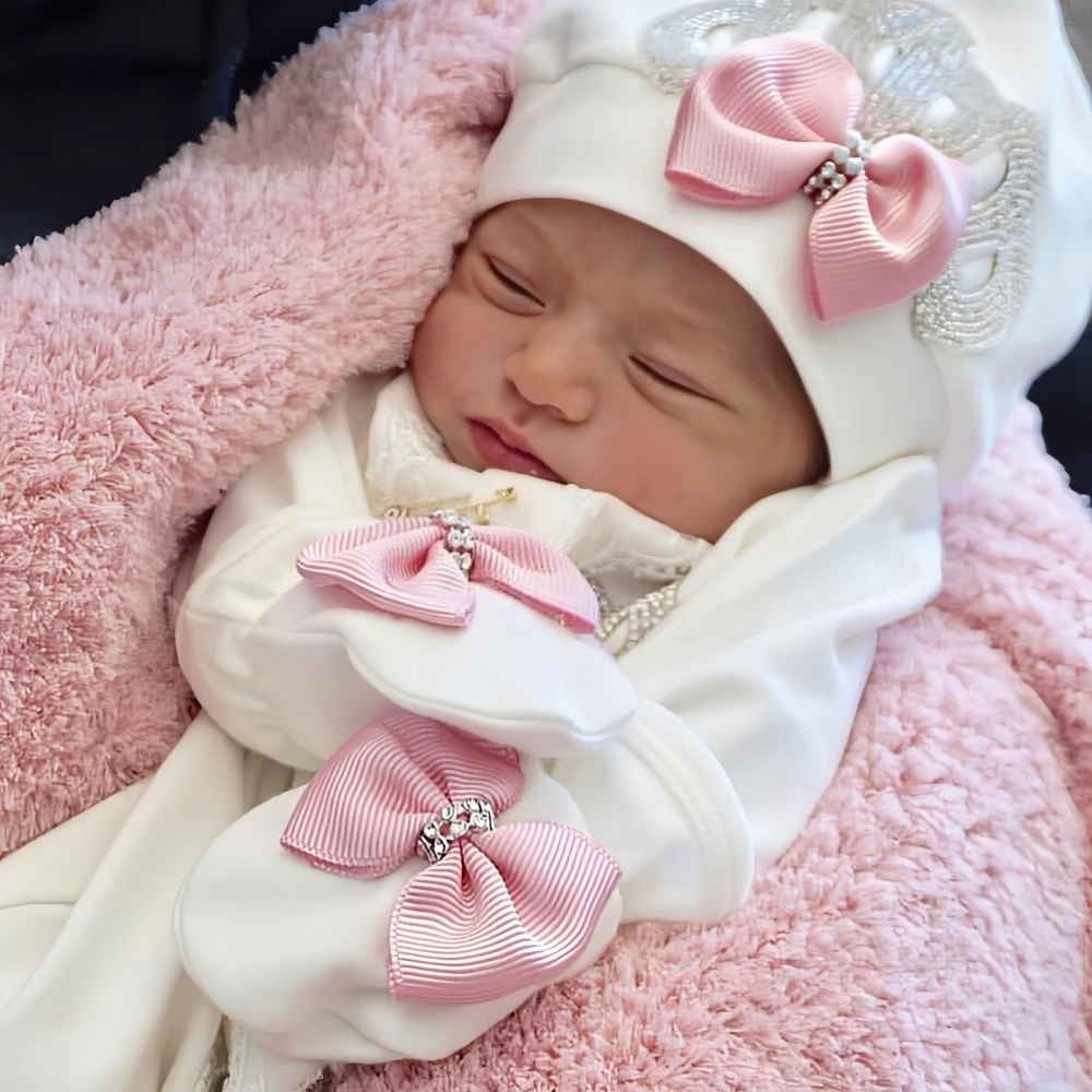 Lilax Baby Girl Jewels Crown Layette 4-Piece Gift Set - Pink Footie, Shoes, Hat, Mittens