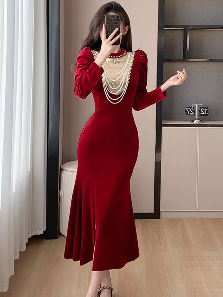 Red Black Dress For Women New Spring Autumn Light Luxury High End