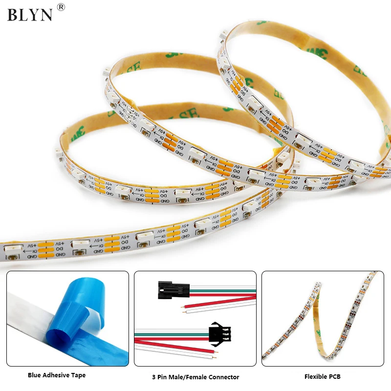 

5V WS2812 Addressable RGB LED Strip Side Emitting 5mm Width SMD4020 Tape Ribbon Light 60LED/M Ultra Thin Stripe For TV Back PC