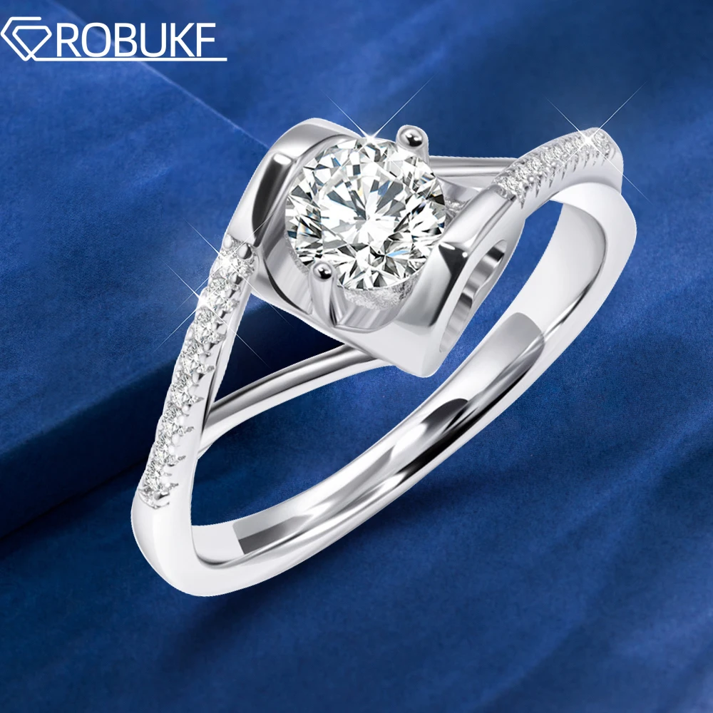 

S925 Silver Jewelry Moissanite Ring For Woman 0.5/1Carat Lab Created Round Diamond Ring With Certificate Heart Wedding Band Gift