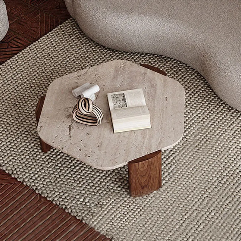 

Nordic designer solid wood coffee table natural Roman cave stone living room small-sized tea table quiet marble tea table