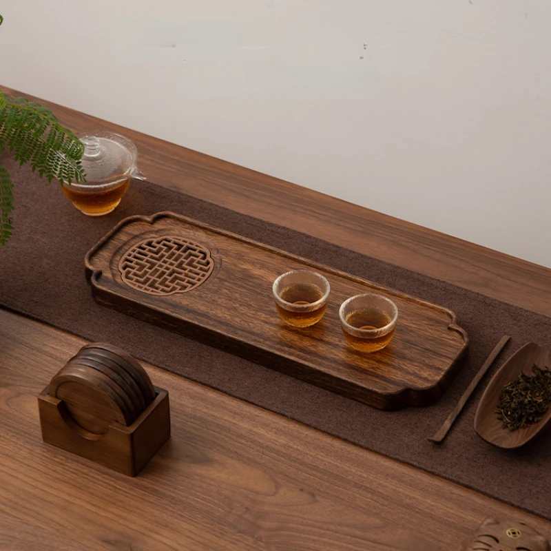 

Hotel Luxury Tea Pot Tray Dark Wooden Chinese Nonslip Walnut Drying Tray Office Tiered Kitchen Plateau Bois Household Items