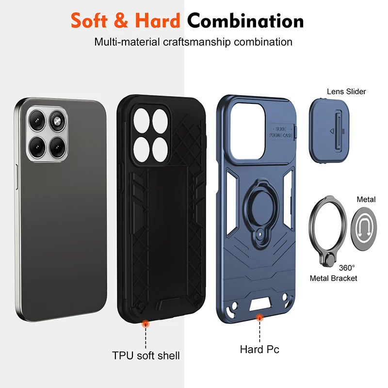 Shockproof Rugged Phone Case with Ring Holder and Camera Protection