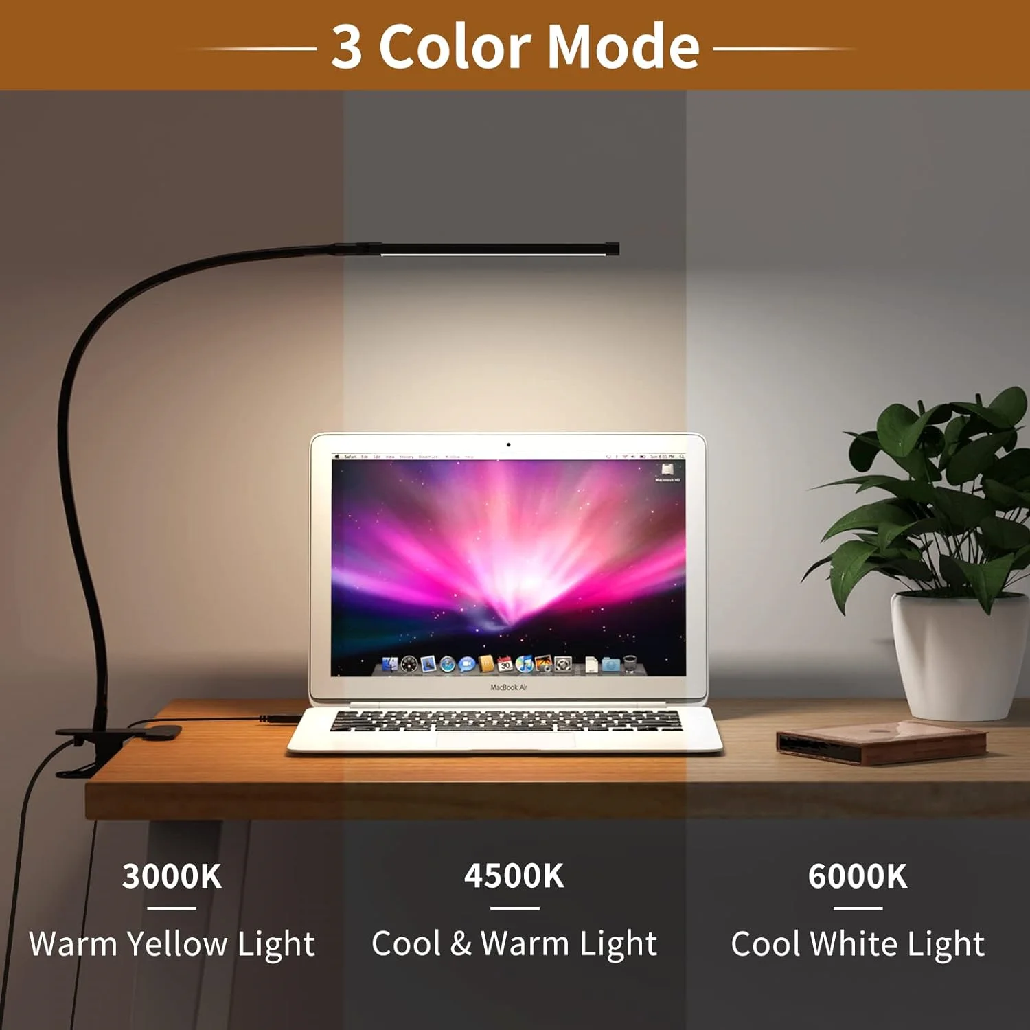 LED Desk Lamp with USB Rechargeable Book Light – Portable, Flexible, Warm to Daylight Illumination, Easy Clip