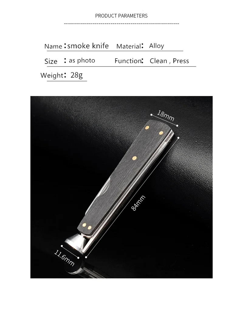 Description Picture 2 of itemMulti Function Smoke Knife, Wood Ebony Smoking Accessories, Pipe Cleaner, Tobacco Pressure Rod, Smoking Cleaning Tool, 3 in 1