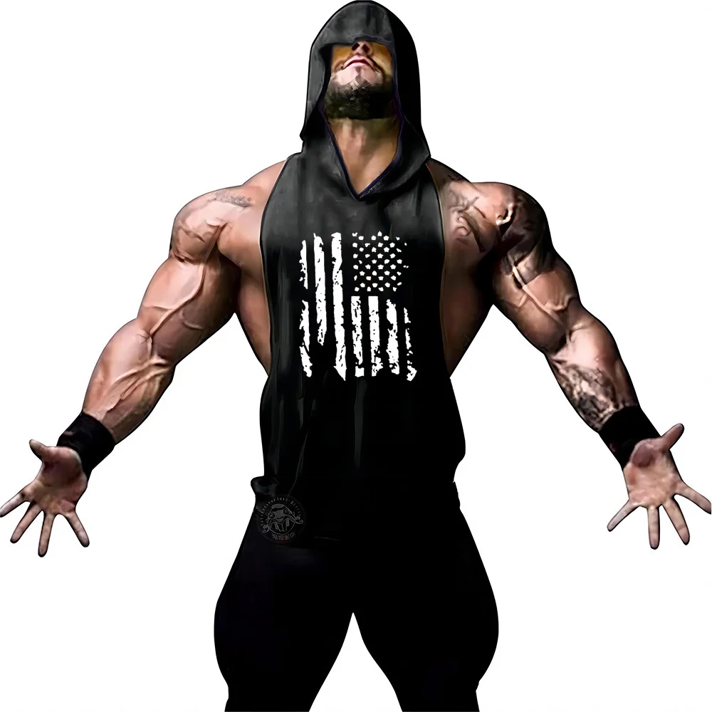 Description Picture 3 of itemFour Seasons Breathable hooded vest for men Fashion Casual Gym Indoor Print Sport Sleeveless shirt Quick dry comfortable top