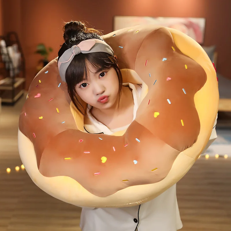 

45cm Kawaii Plush Donut Cute Pillow Cartoon Simulation Food Plush Toy Doll Chair Sofa Throw Pillows Gift for Lovers Kids